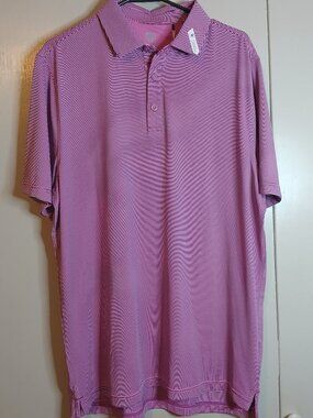 Graham Luxe Performance Men's Large Pink Striped Golf Polo Shirt (0822E23)